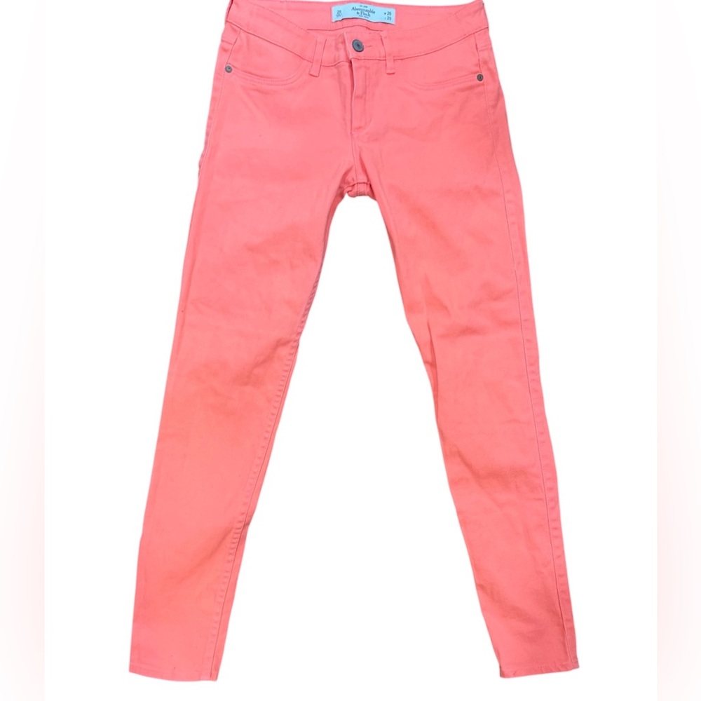 Abercrombie & Fitch Super Skinny Mid Rise Jeans Women’s Size 2 Neon Coral Pink